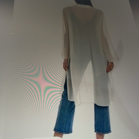 NWT EILEEN FISHER CRINKLED SHEER CREAM SILK MIDI JACKET - Picture 3 of 9